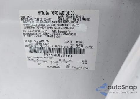 2015 Ford Police Interceptor from USA, damaged, VIN 1FAHP2MK9FG116535